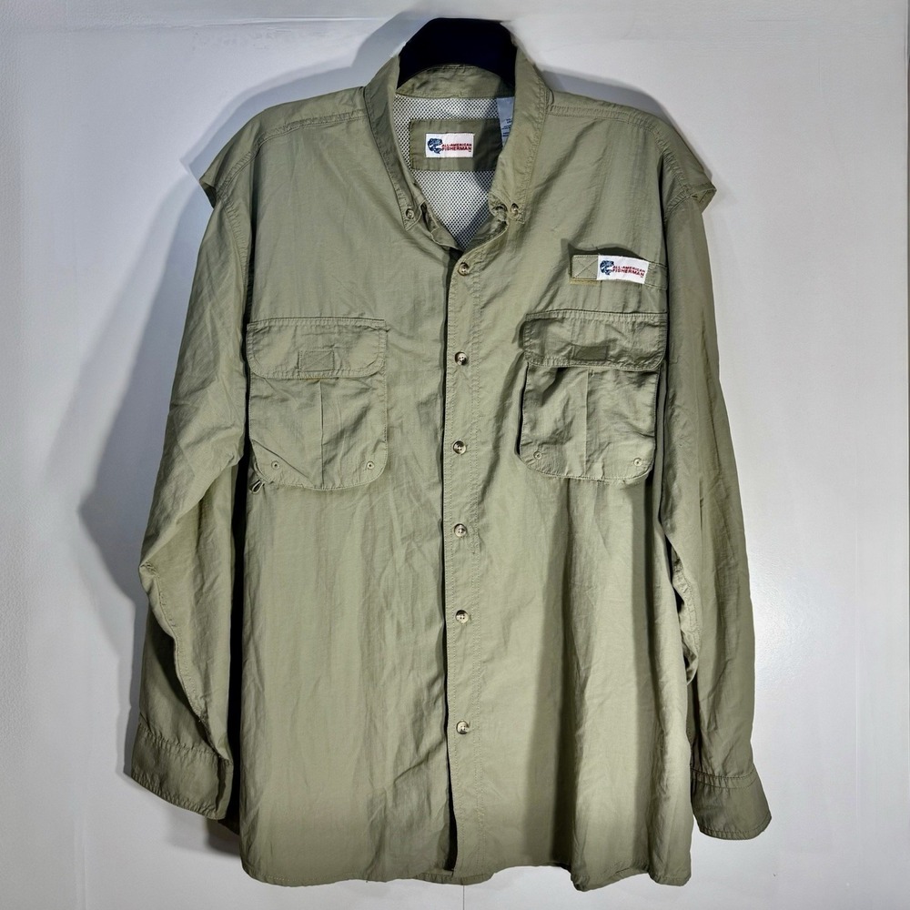 All American Fisherman Vented‎ Fishing Long Sleeve Shirt Men's XL Green